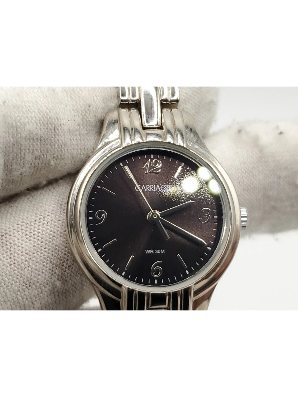 Carriage By Timex Black Dial Silver Tone Women Watch New Battery 24mm